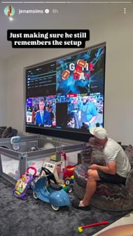 Screenshot of Jena Sims’ Instagram story showing Brooks Koepka getting ready for game day (via @jenamsims)